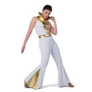 Dance Costume AWCT  24292 Large Child White Jumpsuit Jazz Tap Rhinestones Elvis